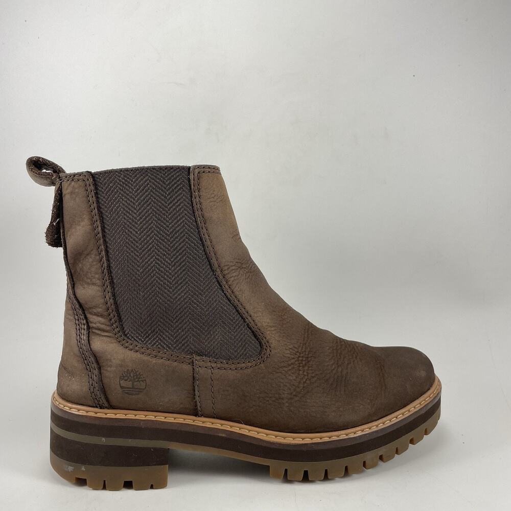 Timberland Courmayeur Valley Elastic Side Pull On Boots Womens 6.5 Brown Leather